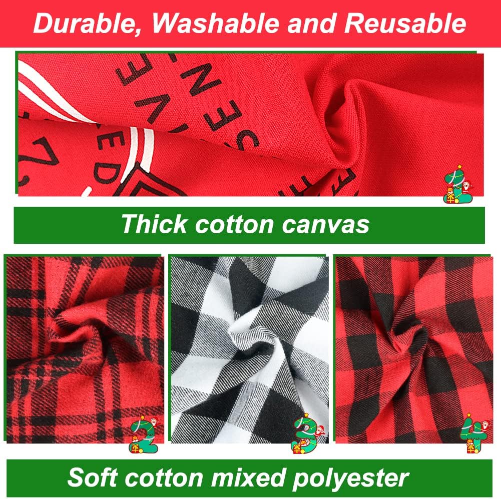 HRX Package Large Cloth Christmas Gift Bags, 4pcs Reusable Fabric Drawstring Wrapping Bags Holiday Santa Sack with Gift Tag for Xmas Presents
